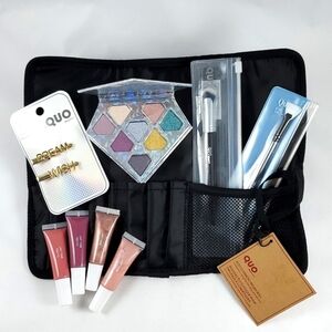QUO Makeup & Tools Bundle Lip  Gloss Eyeshadow Brushes Hair Clips Bundlr